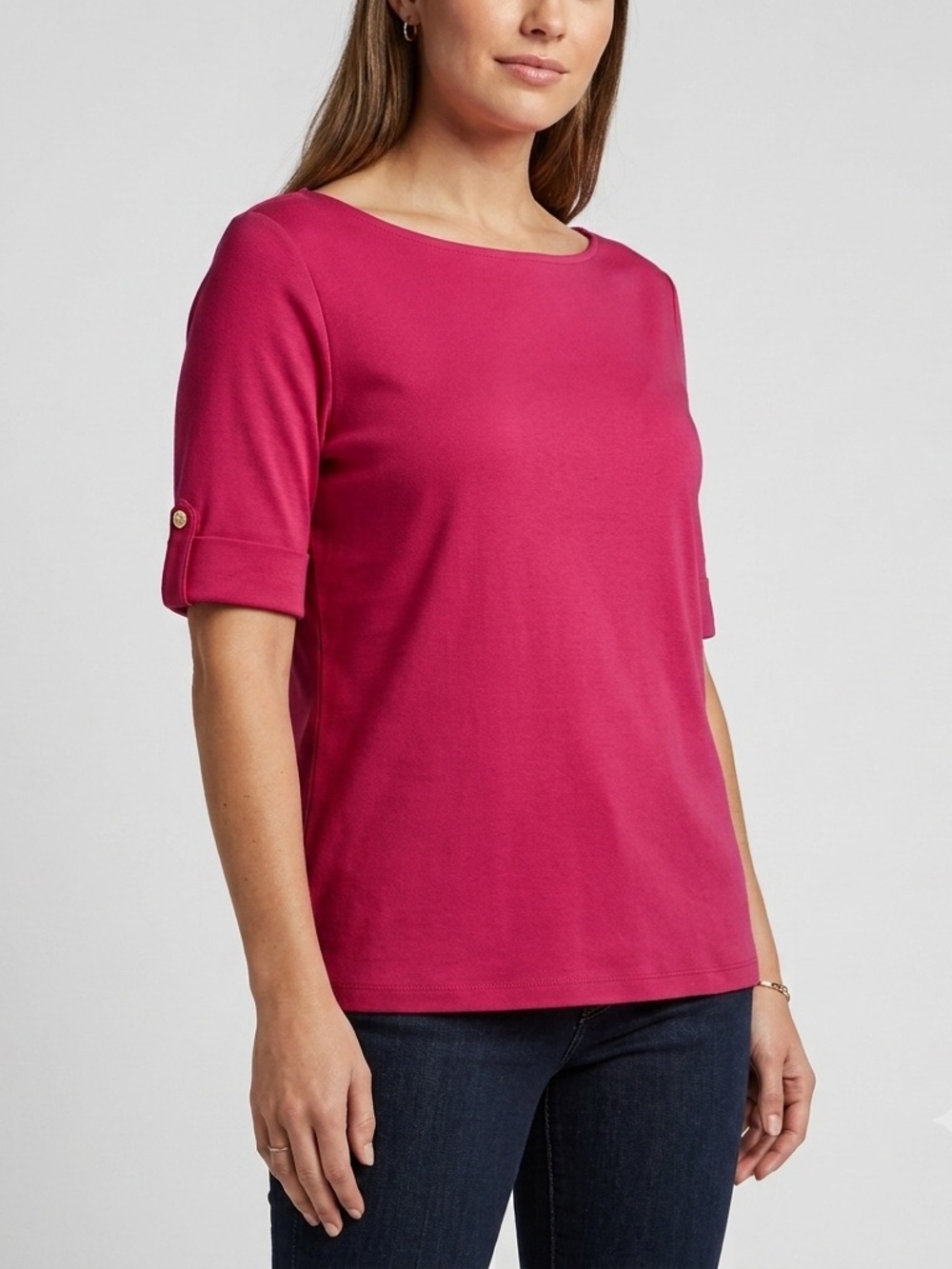 Michael Kors Fuchsia Pink Roll Tab Sleeve Knit Top Size Large